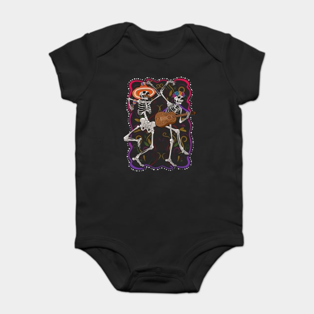 Day of the Dead Dancing Skeletons with Maracas & Guitar Baby Bodysuit by creative